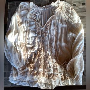 Lucky Brand Cream Ruffled Blouse with Tie Front